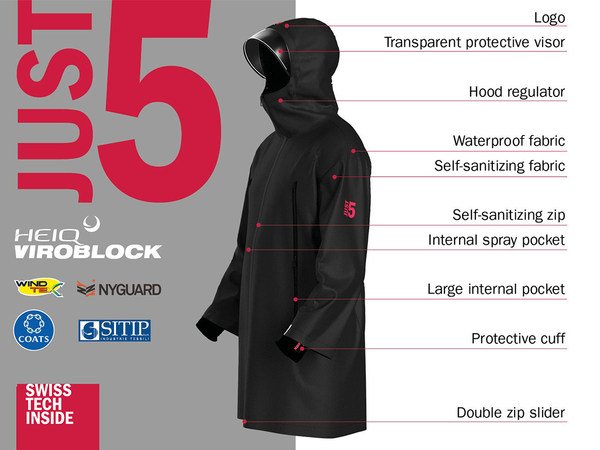 JUST5 by 2A, COATS, HEIQ, WINDTEX VAGOTEX and SITIP, a multi-functional jacket featuring HeiQ Viroblock technology in all the components. Pre-order on Kickstarter starts on 26 August. JUST5 by 2A, COATS, HEIQ, WINDTEX VAGOTEX and SITIP, a multi-functional jacket featuring HeiQ Viroblock technology in all the components. Pre-order on Kickstarter starts on 26 August.