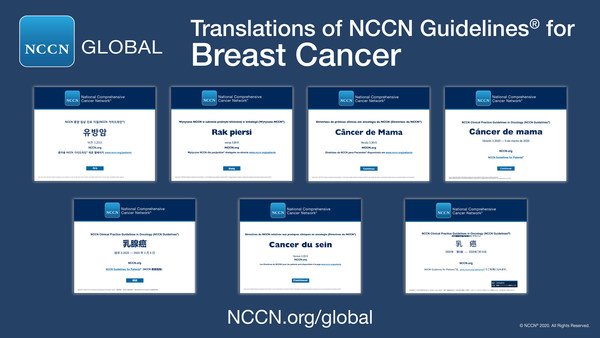NCCN 指南®（乳癌）的中文、法文、日文、韓文、波蘭文、葡萄牙文及西班牙文版本。