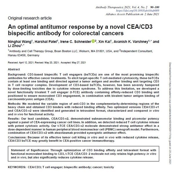 文章發表頁面截圖（圖片來源：《Antibody Therapeutics》）